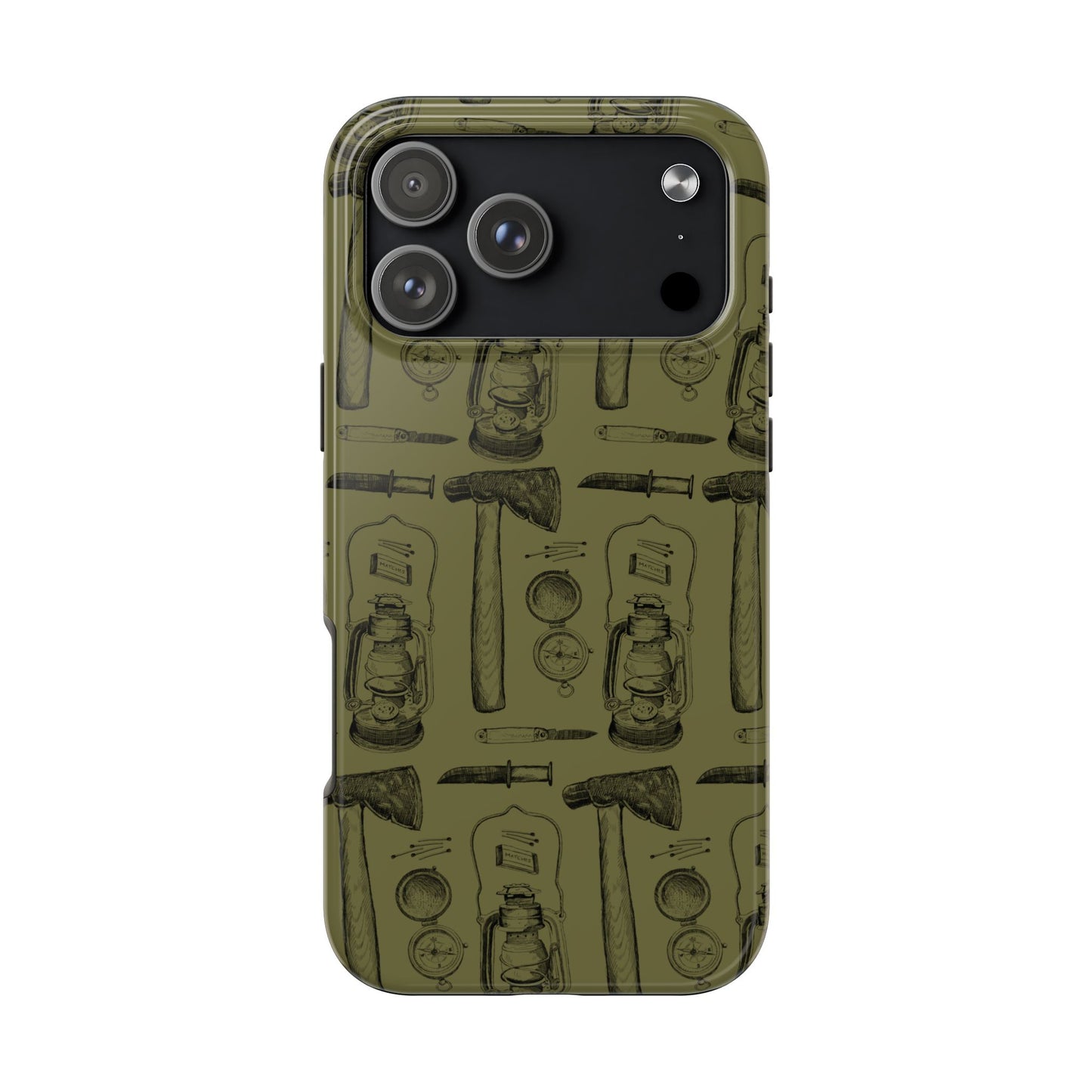 The Survivalist illustrated vintage survival gear pattern design for Phone Case by Kempain-iPhone 17 Pro Max