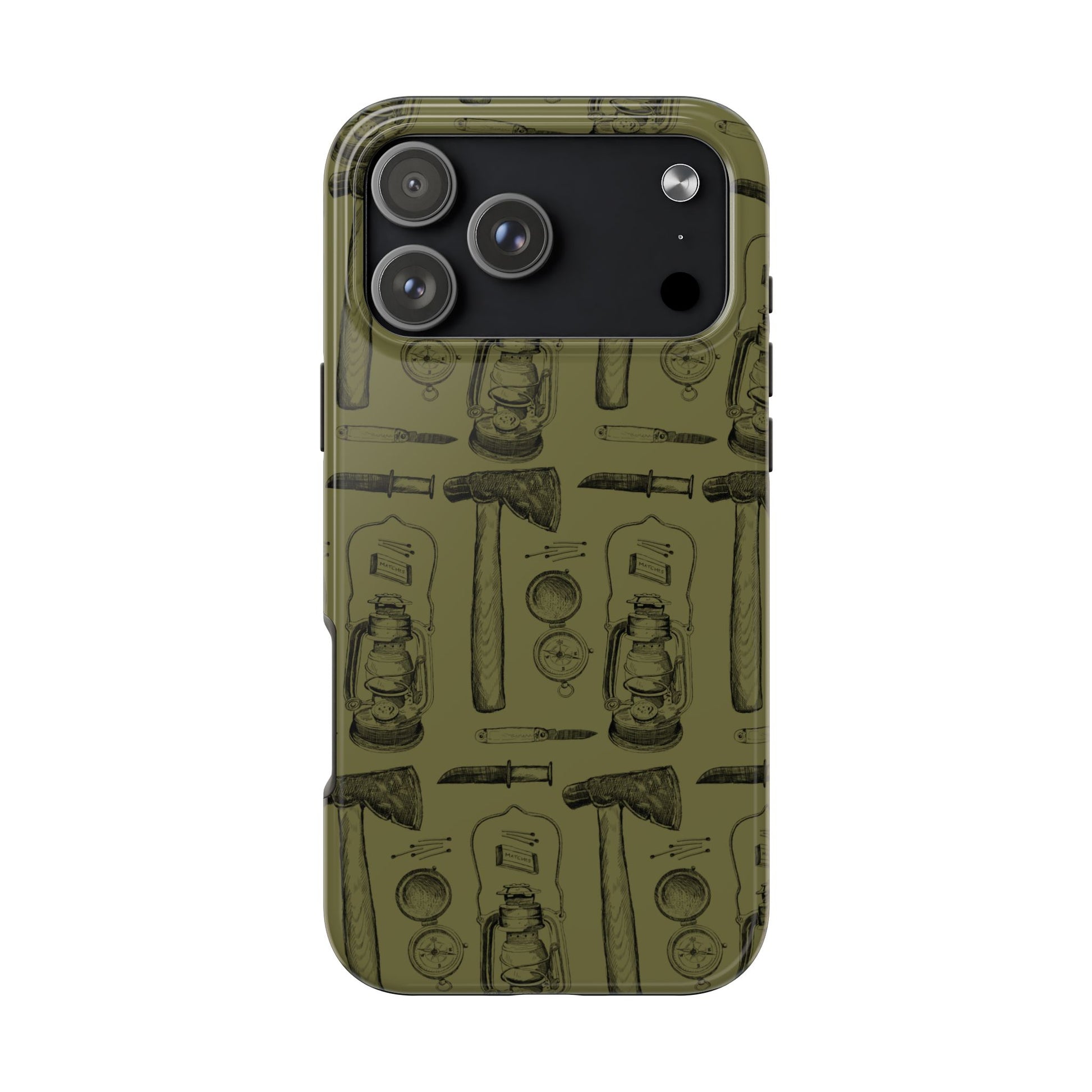The Survivalist illustrated vintage survival gear pattern design for Phone Case by Kempain-iPhone 17 Pro Max