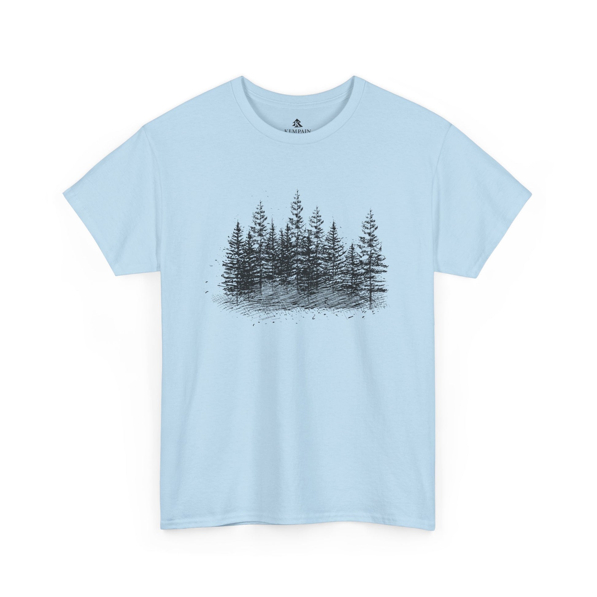 The Timber Line 100 percent cotton Unisex T-Shirt by Kempain, Light Blue, available in sizes Small through 5XL.
