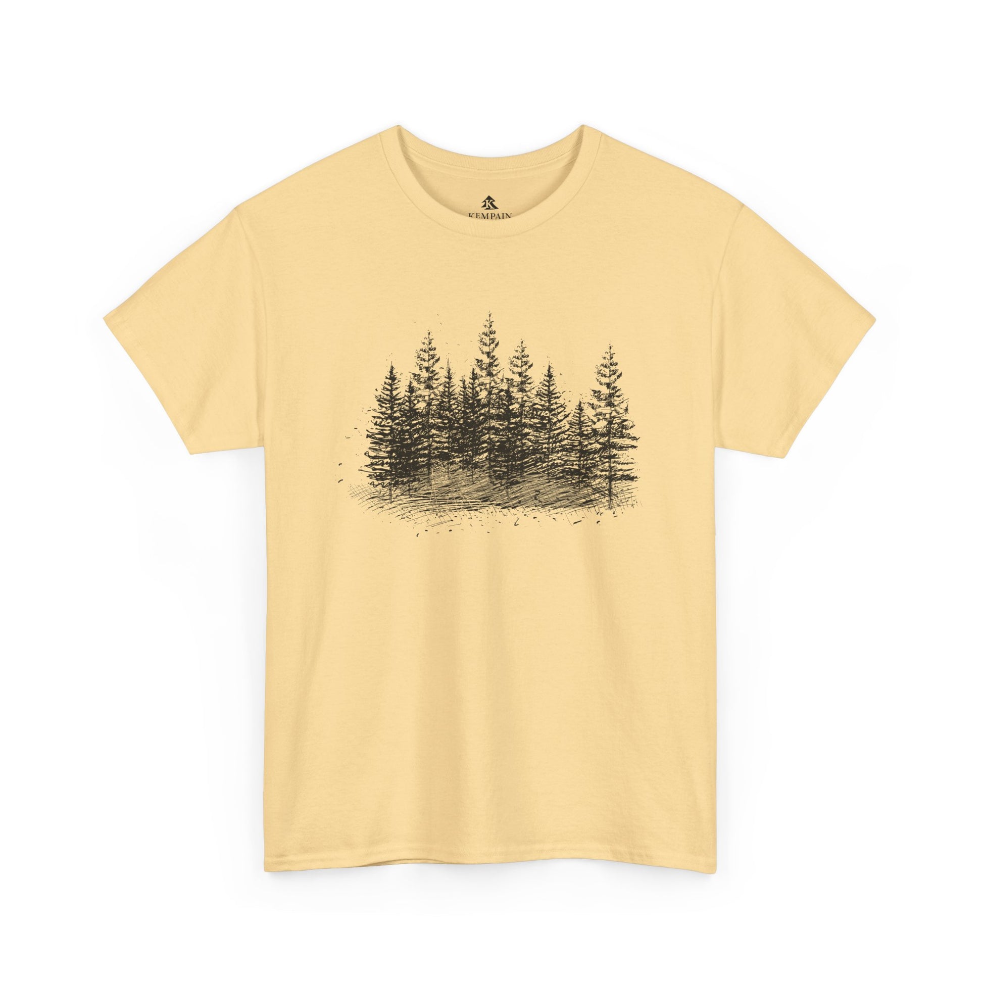 The Timber Line 100 percent cotton Unisex T-Shirt by Kempain, Yellow Haze, available in sizes Small through 5XL.