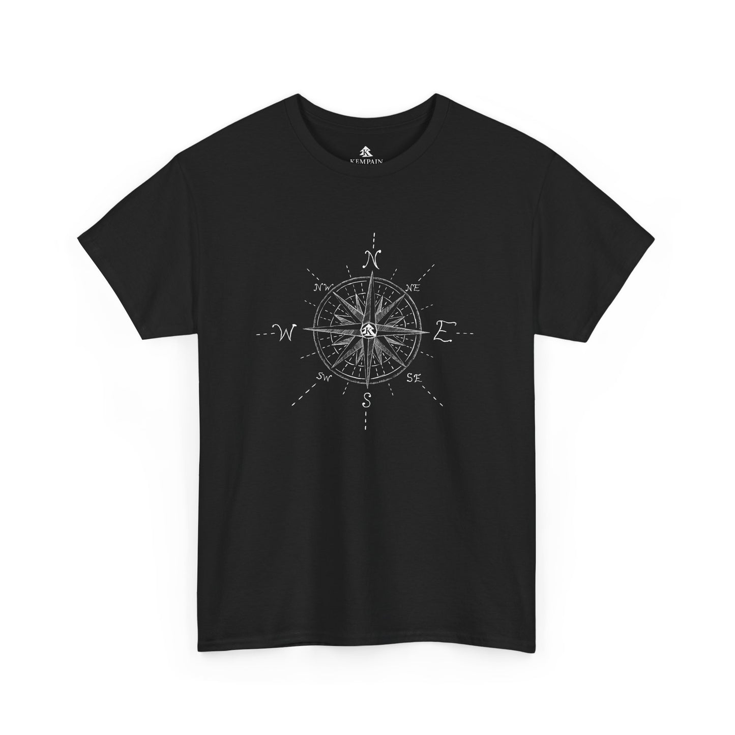 The True North Compass 100 percent cotton Unisex T-Shirt by Kempain, Black, available in sizes Small through 5XL.