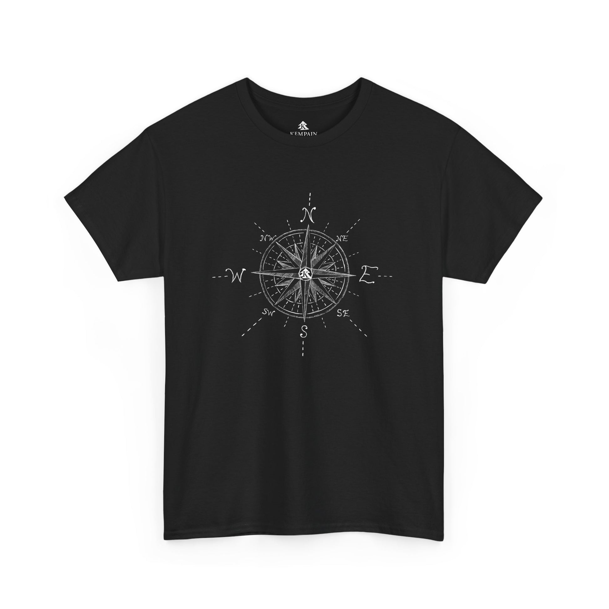 The True North Compass 100 percent cotton Unisex T-Shirt by Kempain, Black, available in sizes Small through 5XL.