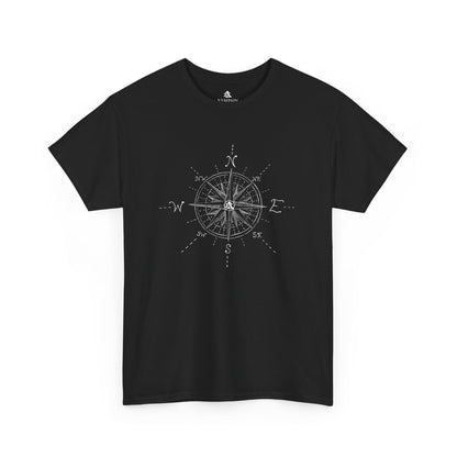 The True North Compass 100 percent cotton Unisex T-Shirt by Kempain, Black, available in sizes Small through 5XL.