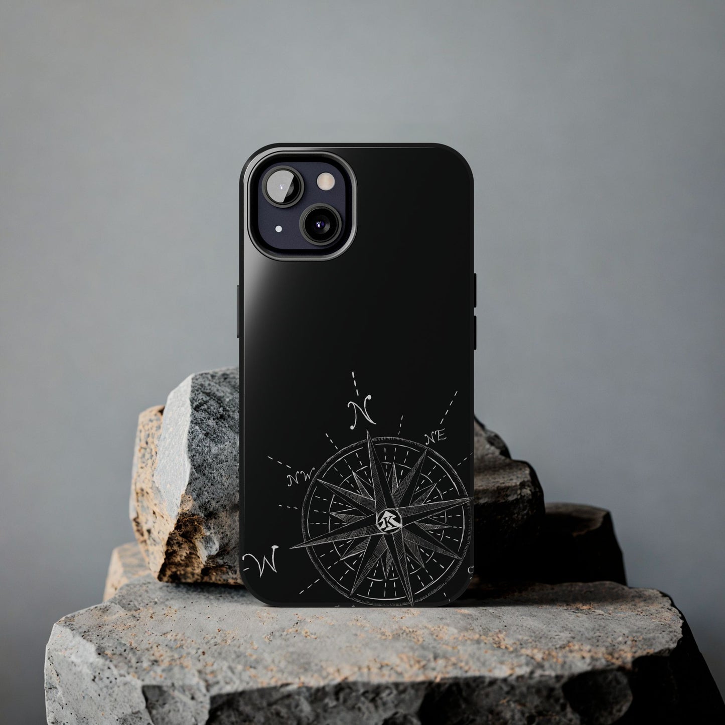 The True North black Phone Case featuring illustrated vintage compass rose by Kempain-.