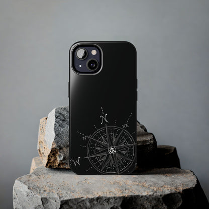 The True North black Phone Case featuring illustrated vintage compass rose by Kempain-.