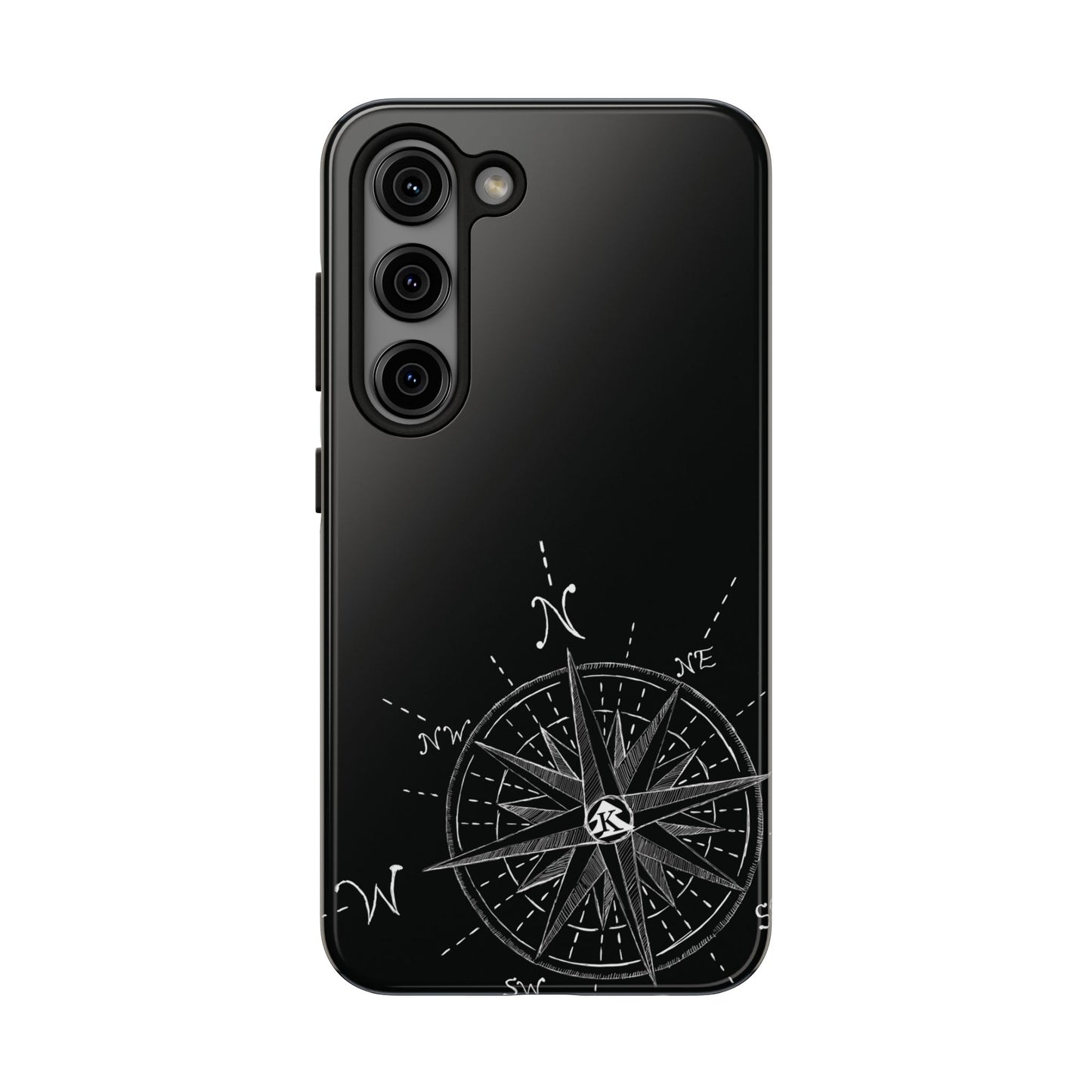 The True North black Phone Case featuring illustrated vintage compass rose by Kempain.