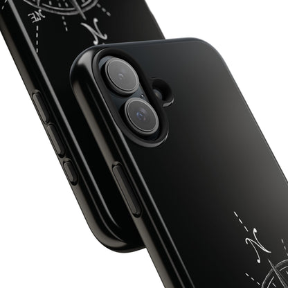The True North black Phone Case featuring illustrated vintage compass rose by Kempain-.