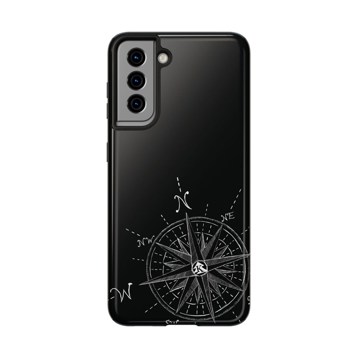 The True North black Phone Case featuring illustrated vintage compass rose by Kempain.