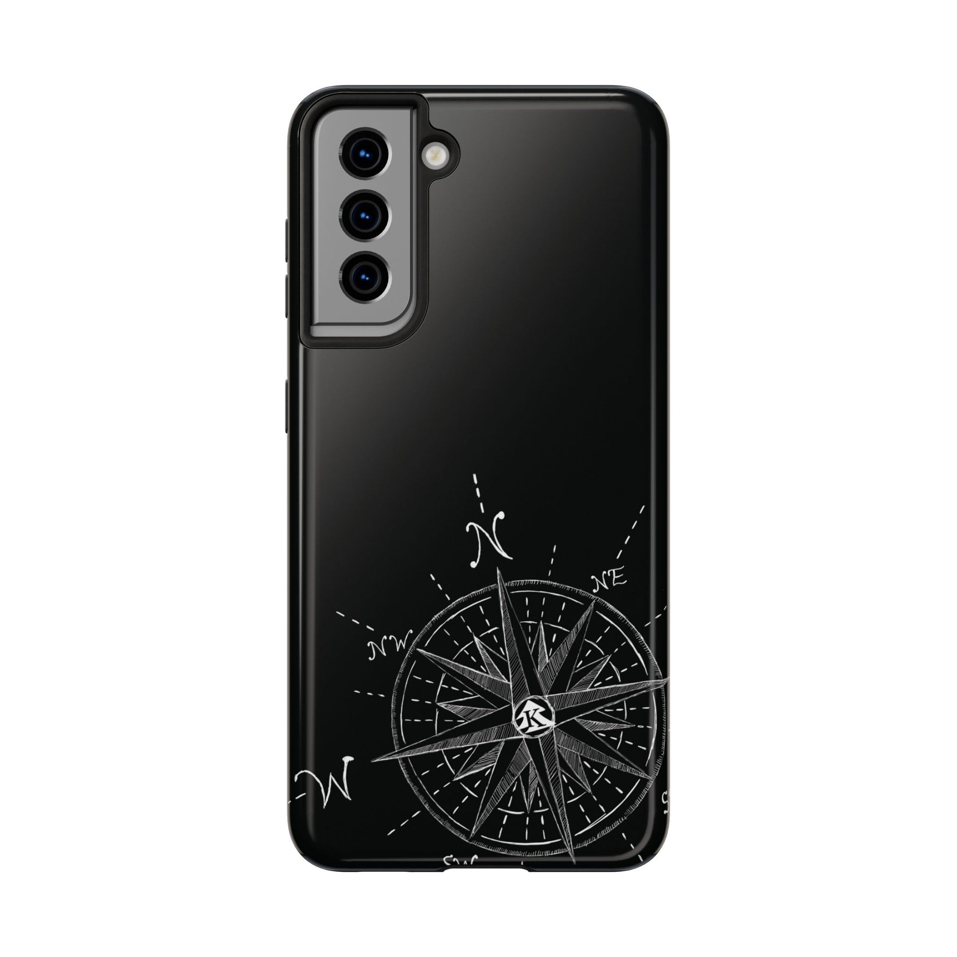 The True North black Phone Case featuring illustrated vintage compass rose by Kempain.