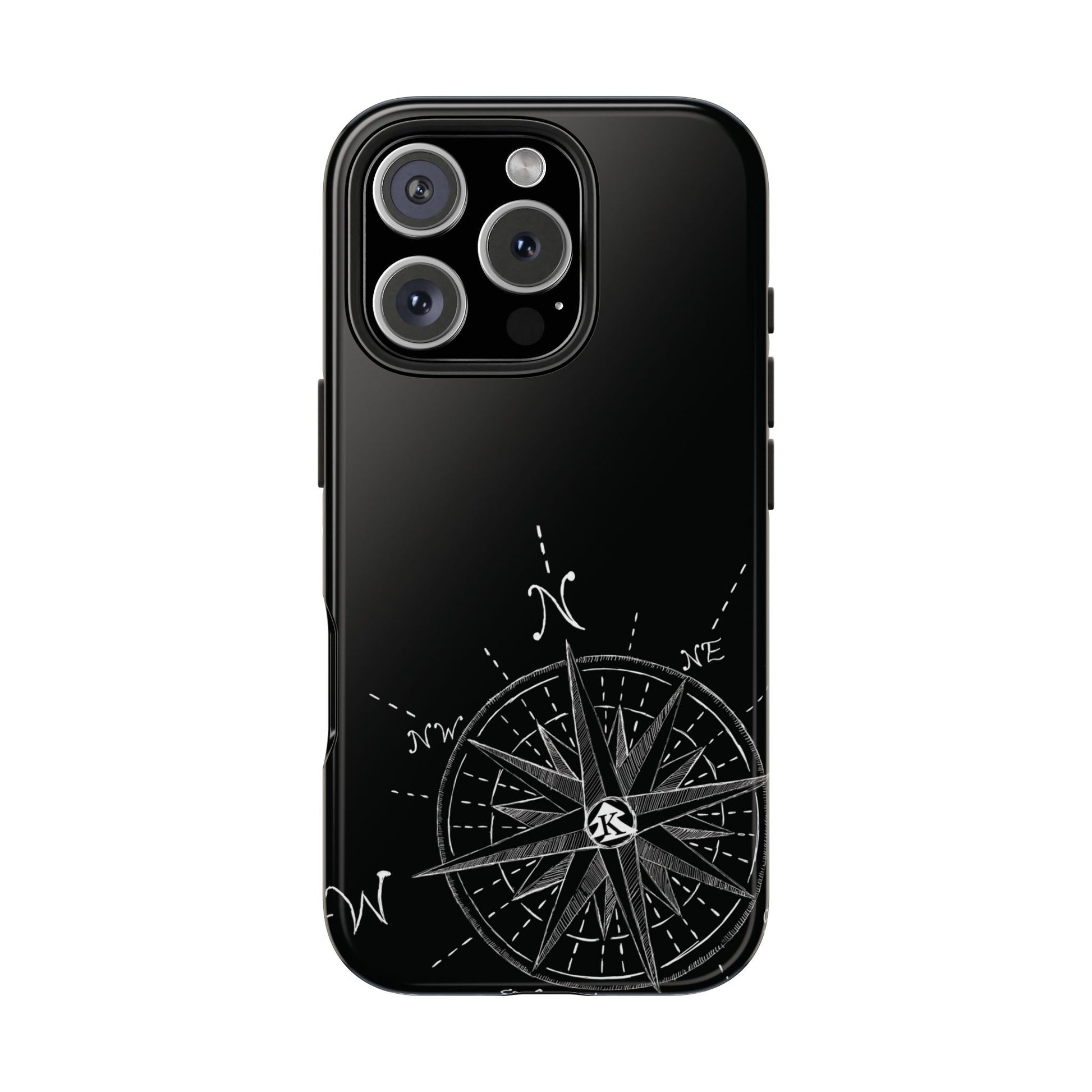 The True North black Phone Case featuring illustrated vintage compass rose by Kempain.