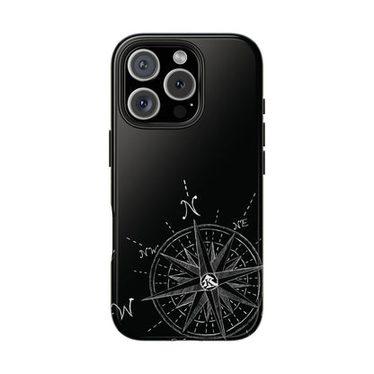 The True North black Phone Case featuring illustrated vintage compass rose by Kempain.