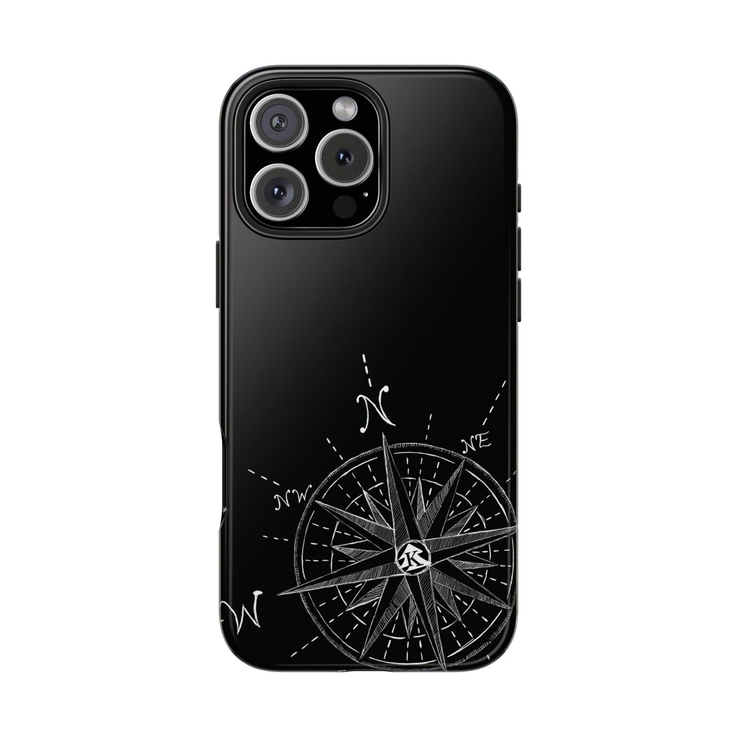 The True North black Phone Case featuring illustrated vintage compass rose by Kempain.