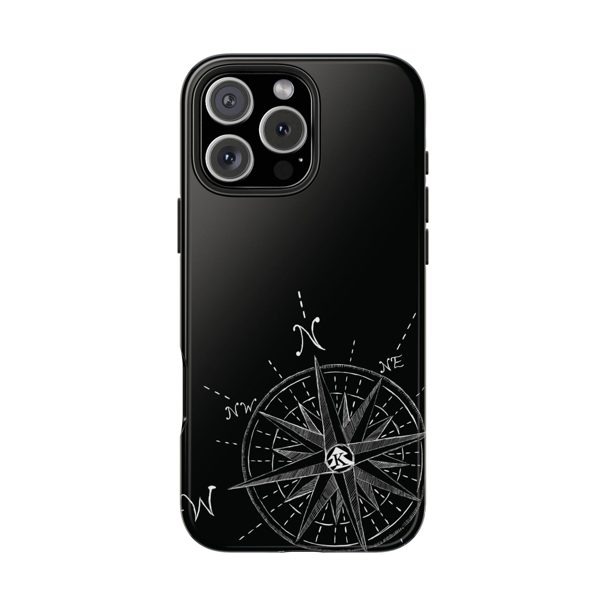 The True North black Phone Case featuring illustrated vintage compass rose by Kempain.