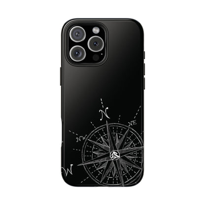 The True North black Phone Case featuring illustrated vintage compass rose by Kempain.