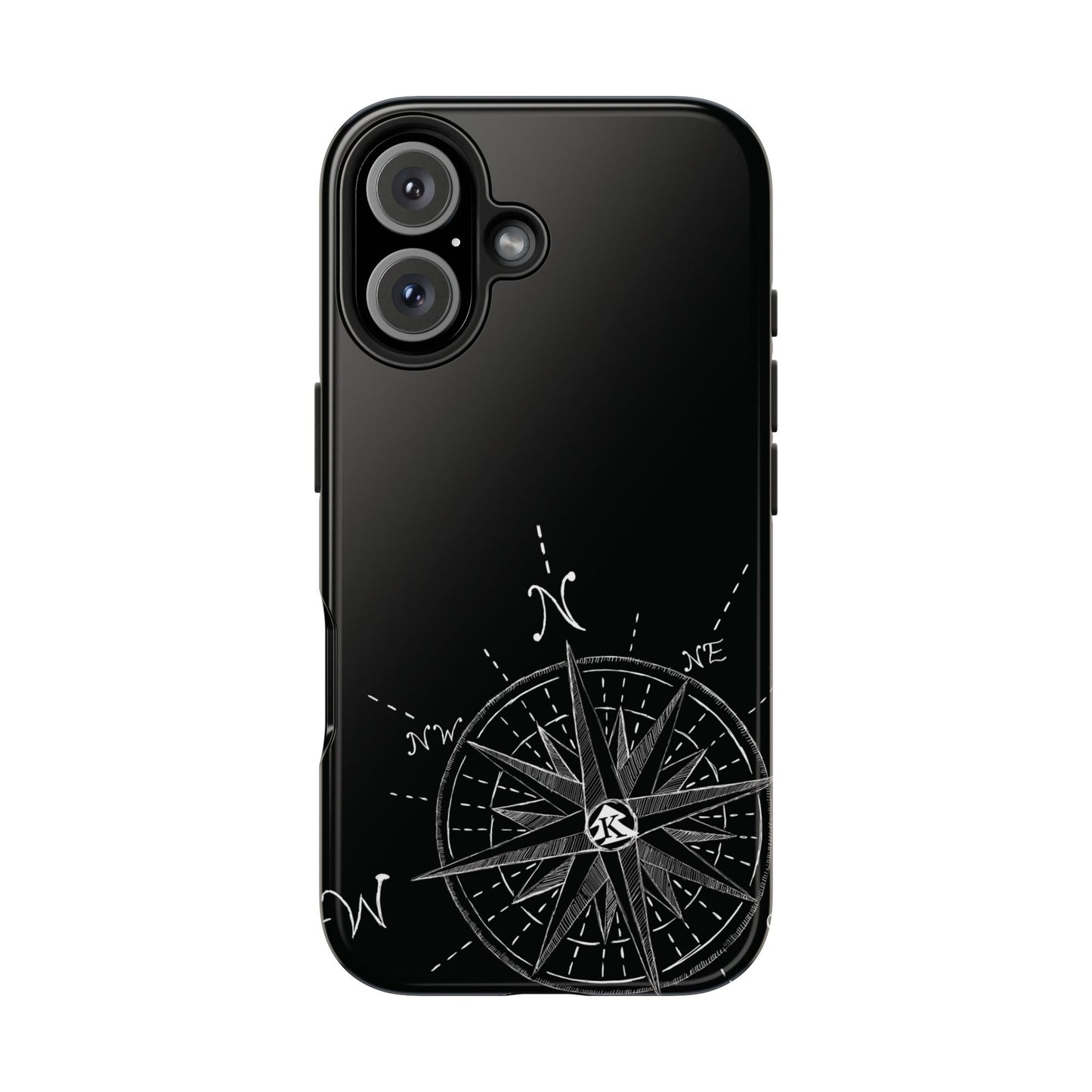 The True North black Phone Case featuring illustrated vintage compass rose by Kempain.
