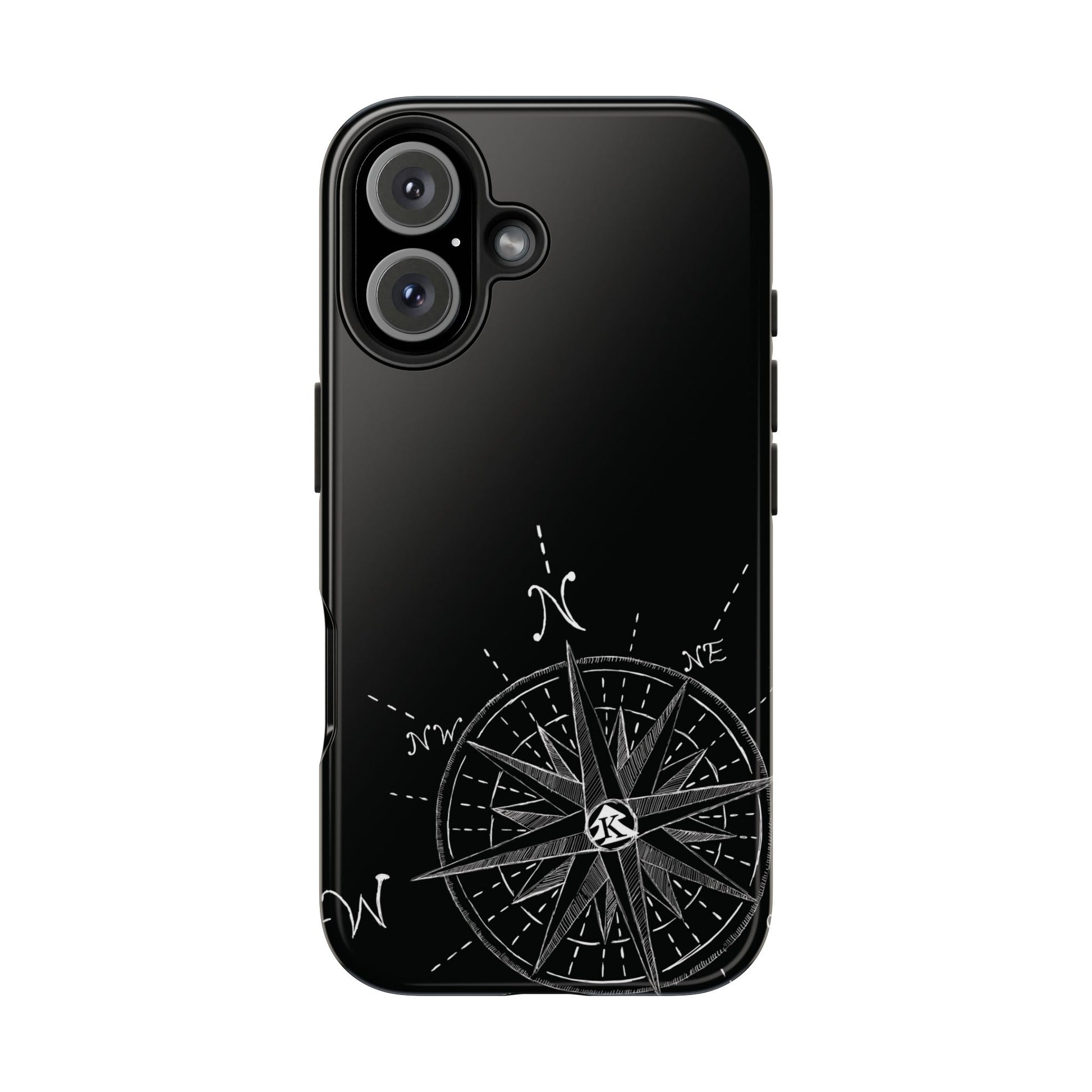 The True North black Phone Case featuring illustrated vintage compass rose by Kempain.