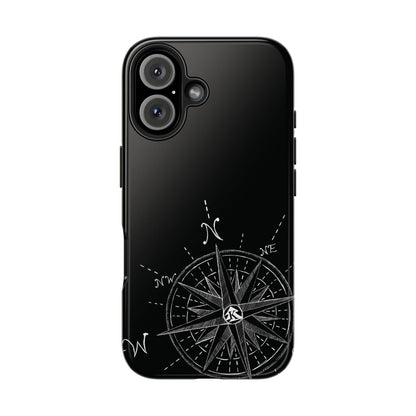 The True North black Phone Case featuring illustrated vintage compass rose by Kempain.