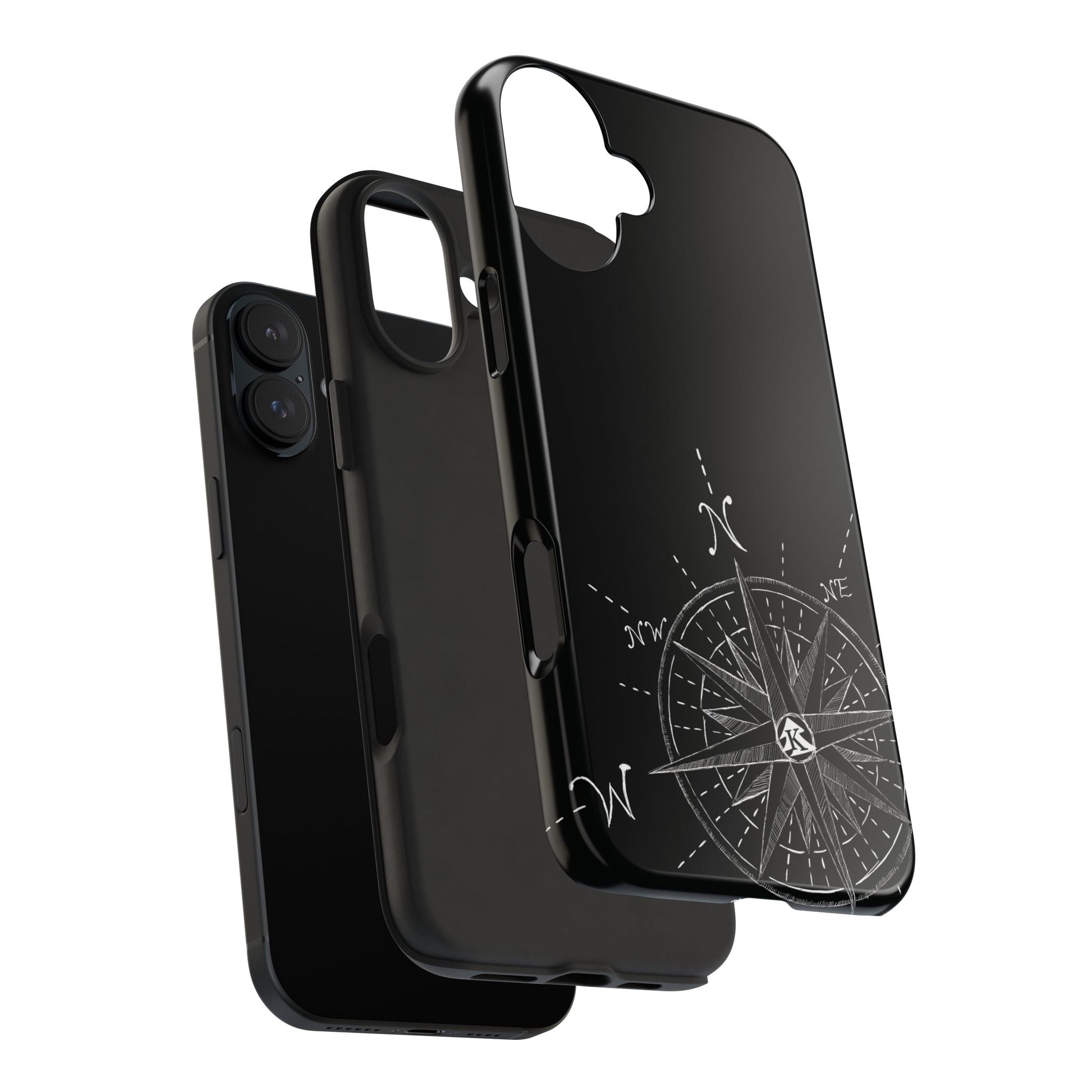 The True North black Phone Case featuring illustrated vintage compass rose by Kempain-.