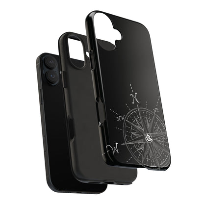 The True North black Phone Case featuring illustrated vintage compass rose by Kempain-.
