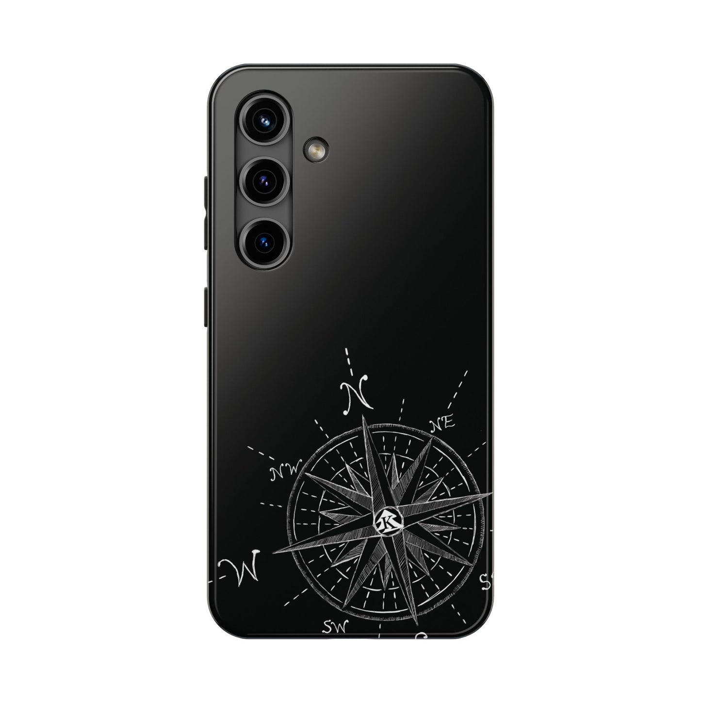 The True North black Phone Case featuring illustrated vintage compass rose by Kempain-Samsung Galaxy S24.