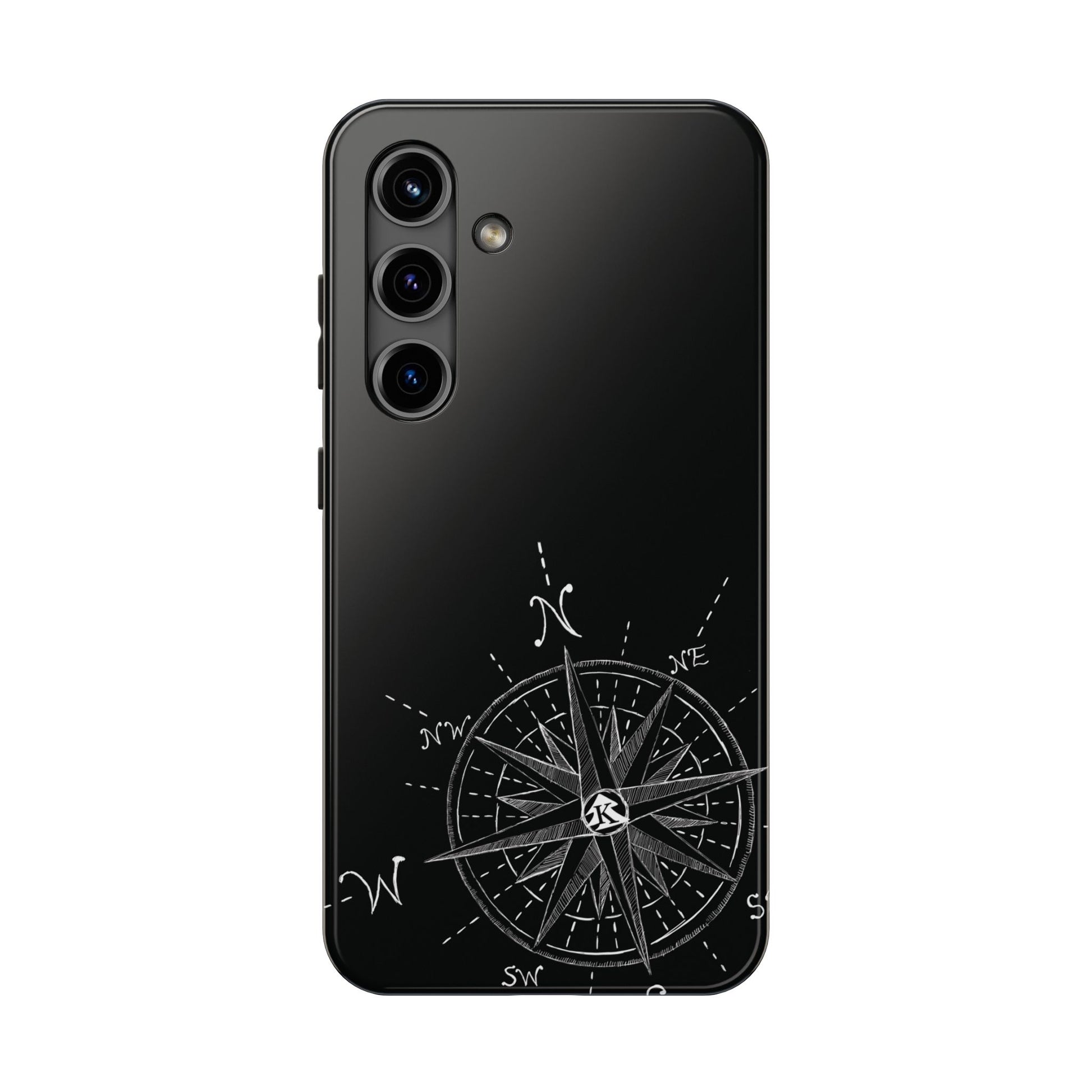 The True North black Phone Case featuring illustrated vintage compass rose by Kempain-Samsung Galaxy S24.