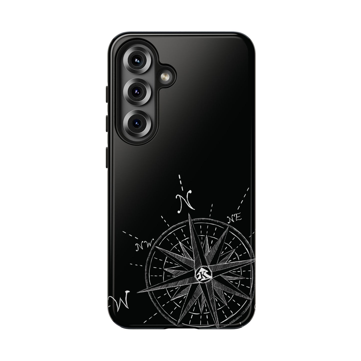 The True North black Phone Case featuring illustrated vintage compass rose by Kempain-Samsung Galaxy S25.