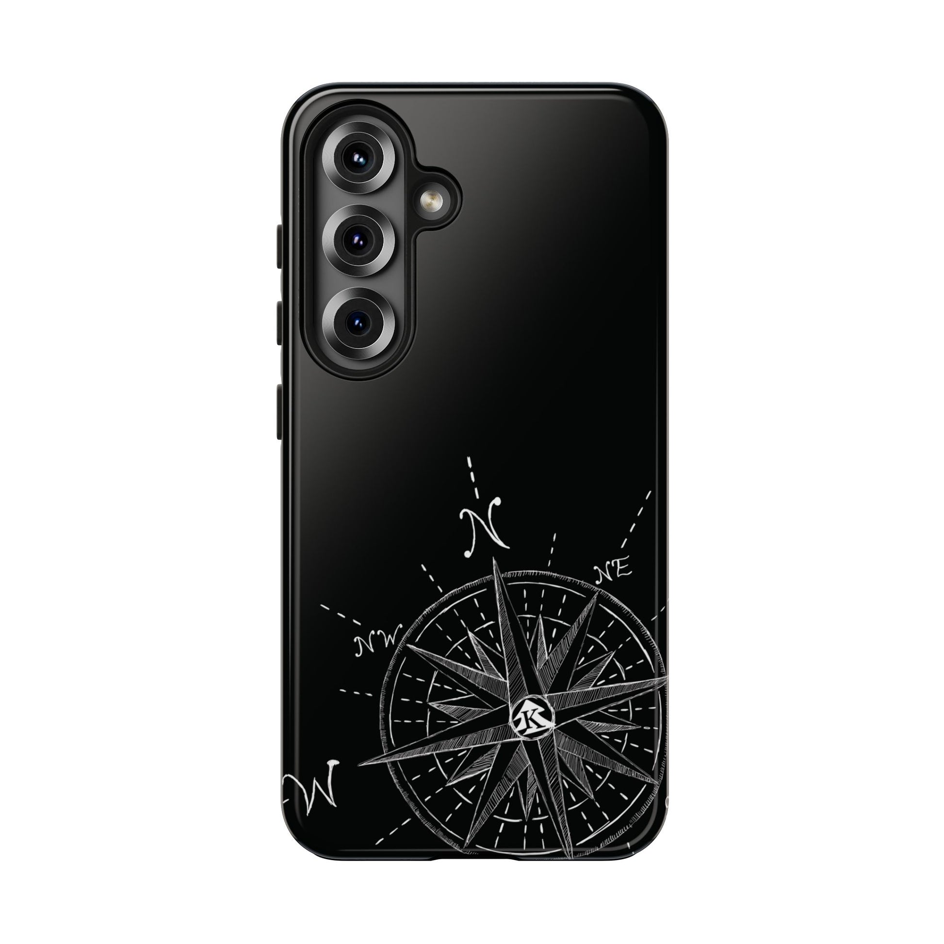 The True North black Phone Case featuring illustrated vintage compass rose by Kempain-Samsung Galaxy S25.