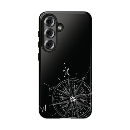 The True North black Phone Case featuring illustrated vintage compass rose by Kempain-Samsung Galaxy S25.