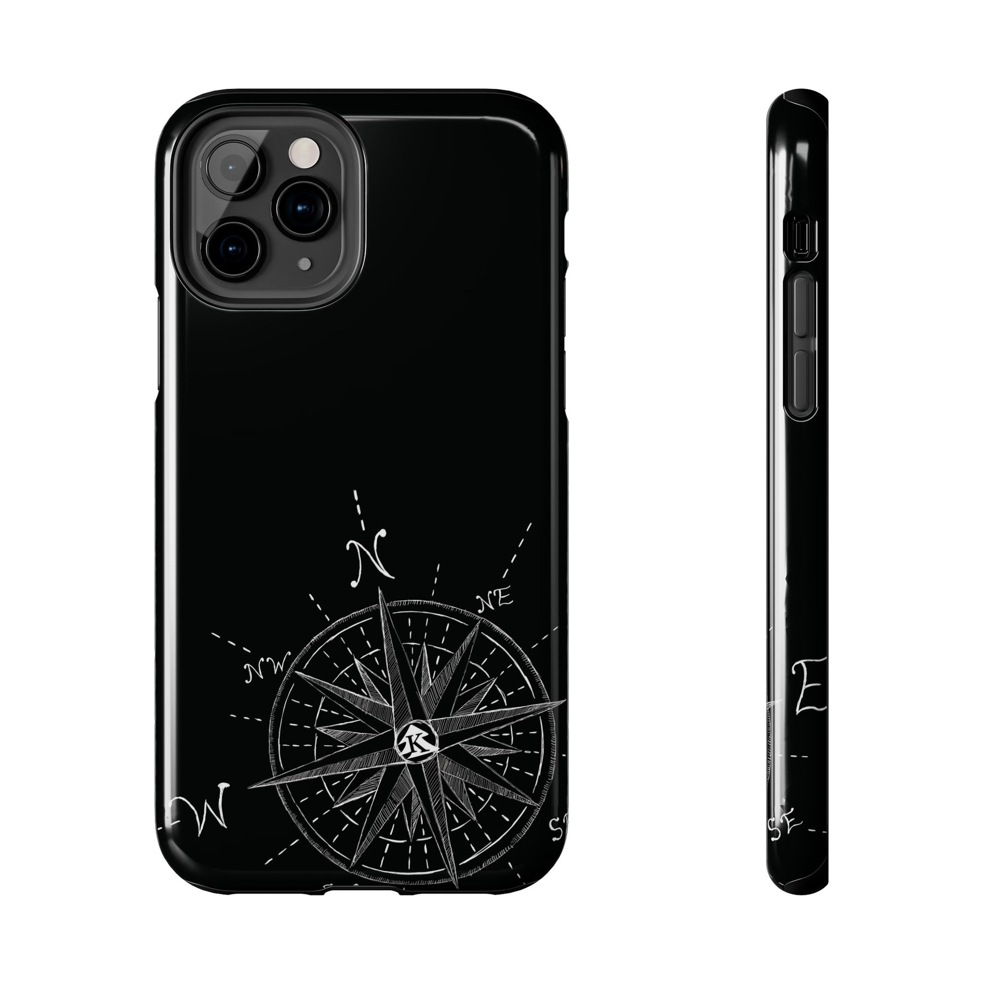 The True North black Phone Case featuring illustrated vintage compass rose by Kempain-iPhone 11 Pro.