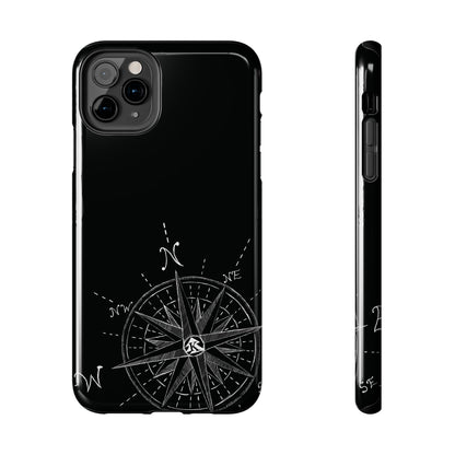 The True North black Phone Case featuring illustrated vintage compass rose by Kempain-iPhone 11 Pro Max.