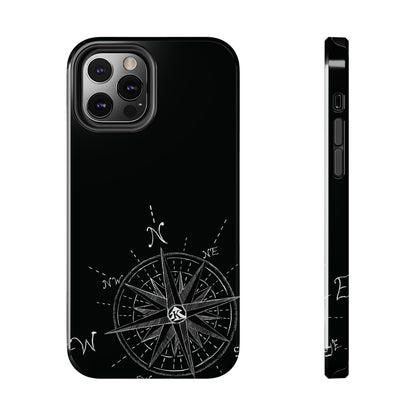 The True North black Phone Case featuring illustrated vintage compass rose by Kempain-iPhone 12 Pro.