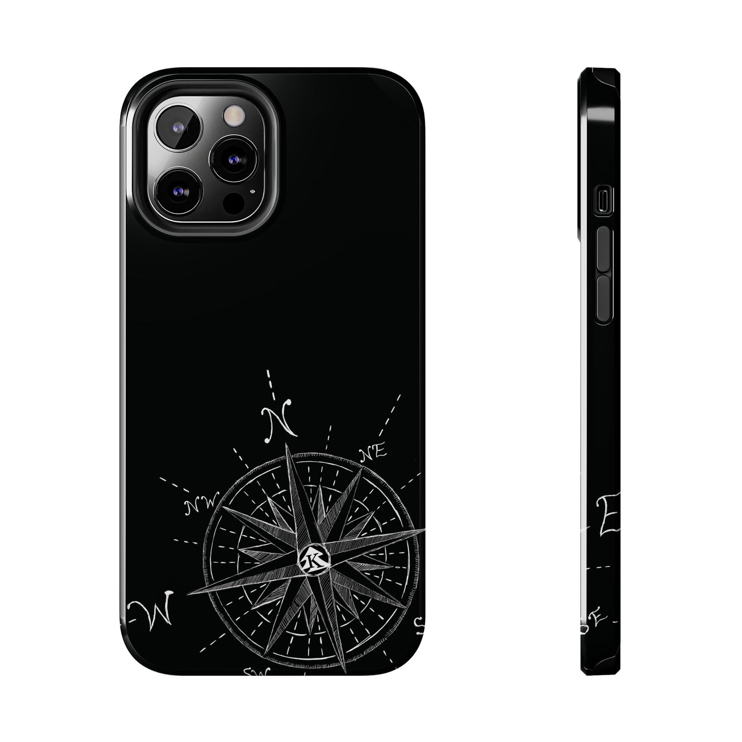 The True North black Phone Case featuring illustrated vintage compass rose by Kempain-iPhone 12 Pro Max.