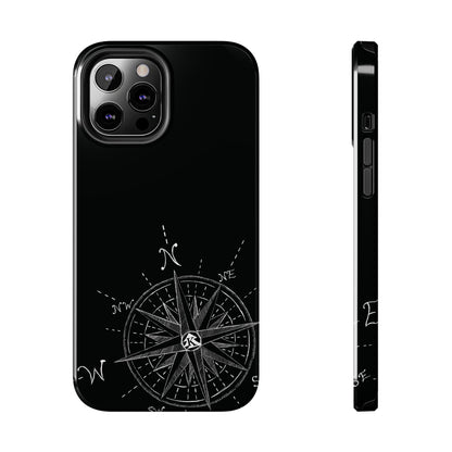 The True North black Phone Case featuring illustrated vintage compass rose by Kempain-iPhone 12 Pro Max.