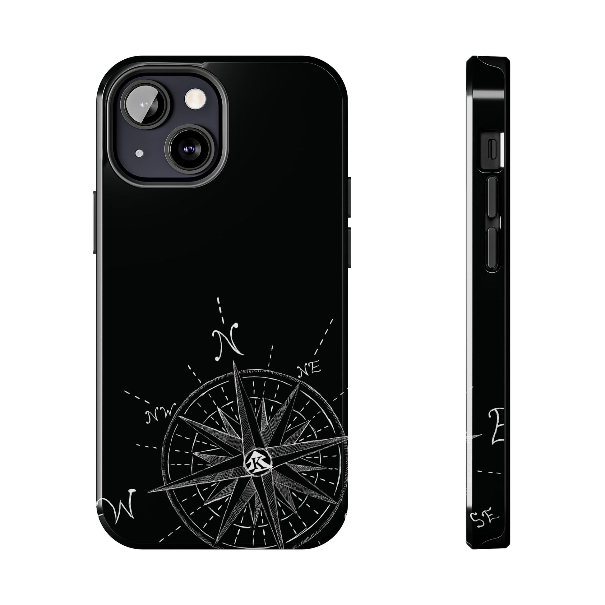 The True North black Phone Case featuring illustrated vintage compass rose by Kempain-iPhone 13 Mini.