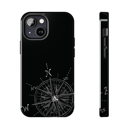 The True North black Phone Case featuring illustrated vintage compass rose by Kempain-iPhone 13 Mini.