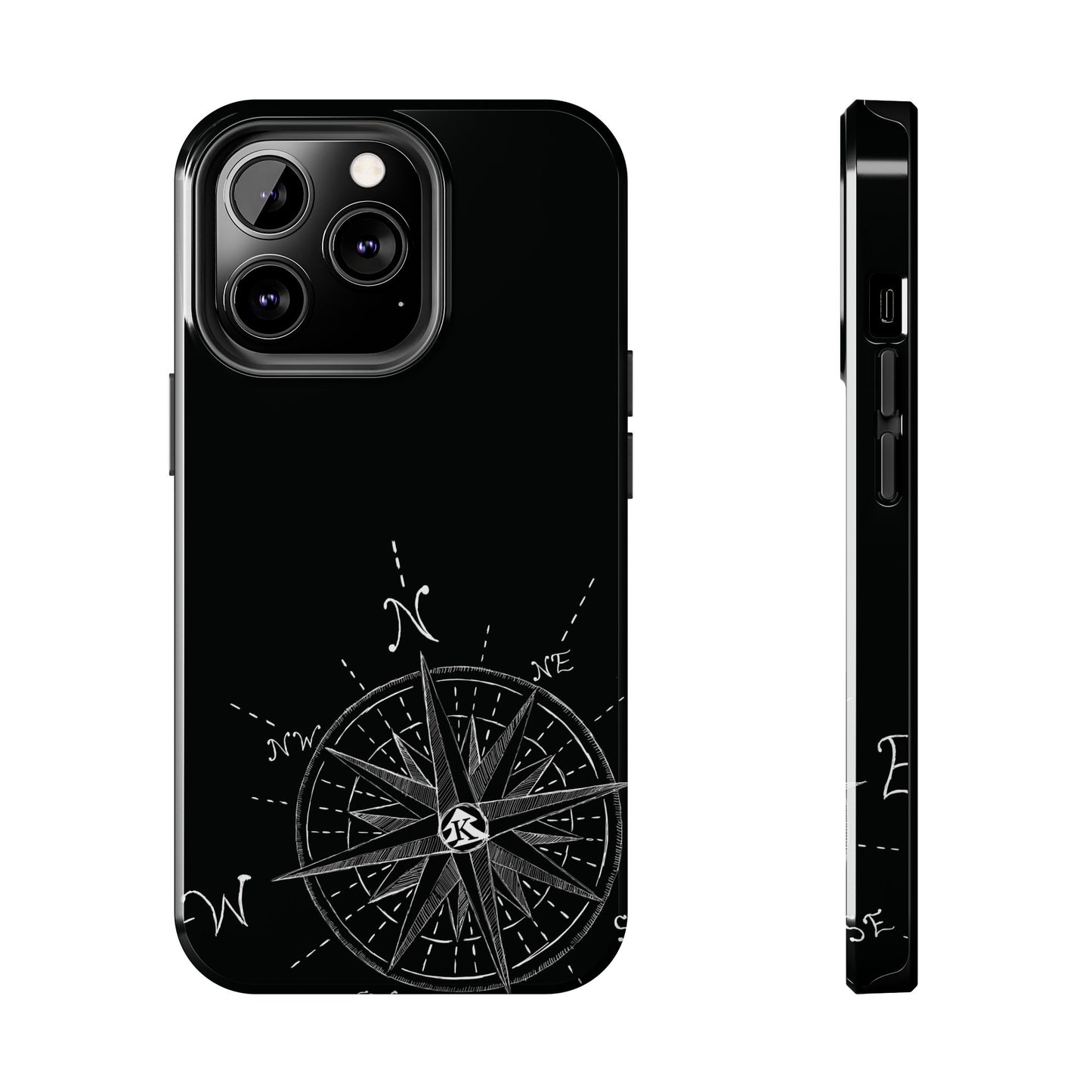 The True North black Phone Case featuring illustrated vintage compass rose by Kempain-iPhone 13 Pro.