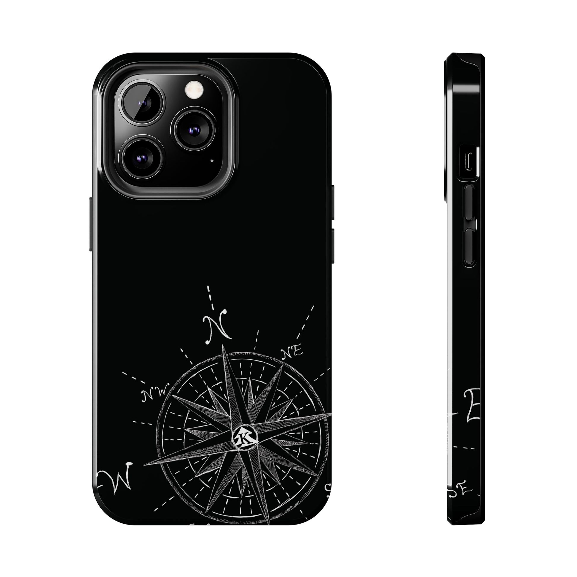 The True North black Phone Case featuring illustrated vintage compass rose by Kempain-iPhone 13 Pro.