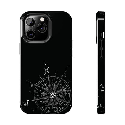 The True North black Phone Case featuring illustrated vintage compass rose by Kempain-iPhone 13 Pro.