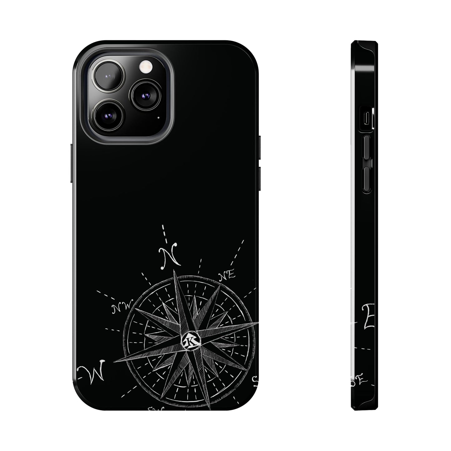 The True North black Phone Case featuring illustrated vintage compass rose by Kempain-iPhone 13 Pro Max.