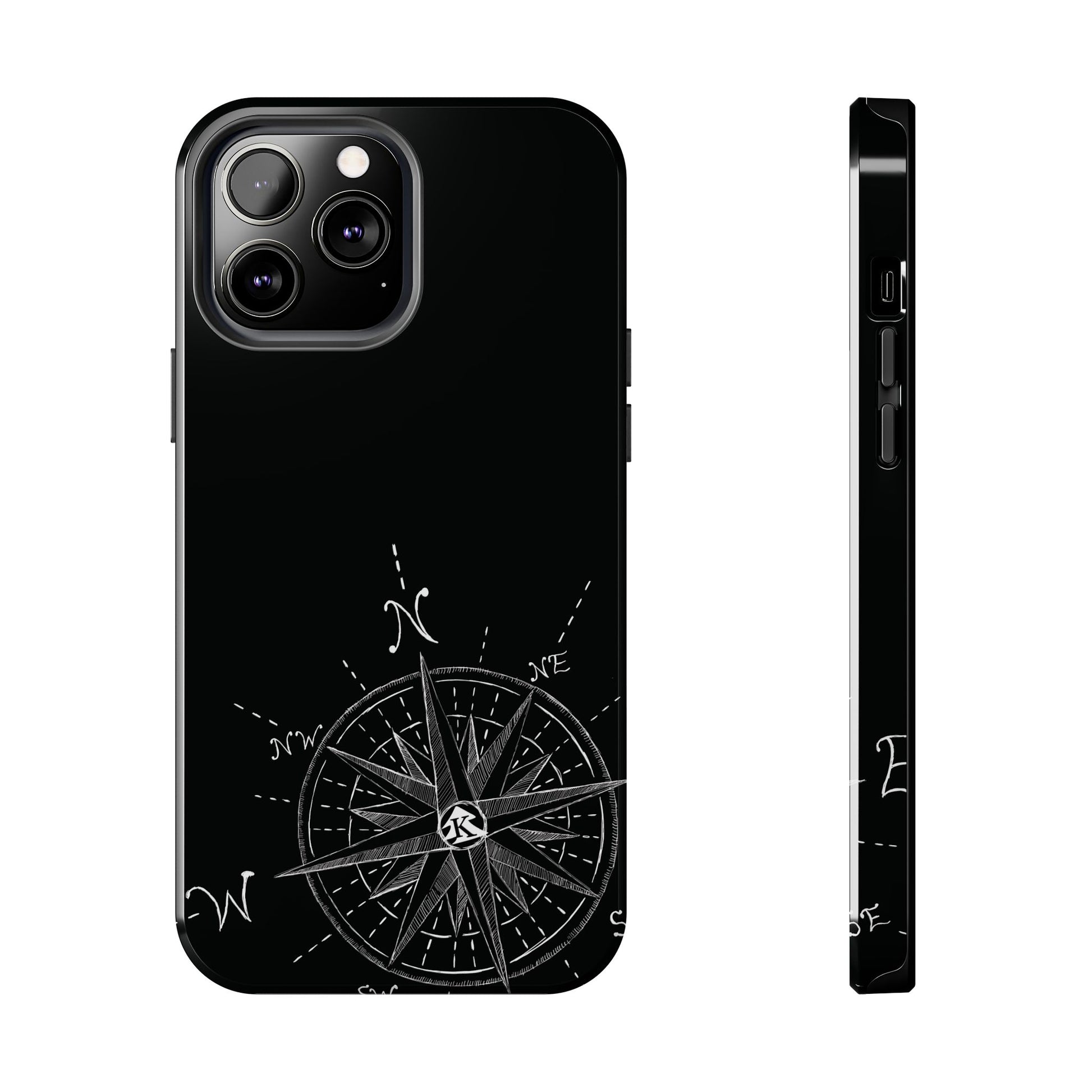 The True North black Phone Case featuring illustrated vintage compass rose by Kempain-iPhone 13 Pro Max.