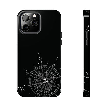 The True North black Phone Case featuring illustrated vintage compass rose by Kempain-iPhone 13 Pro Max.