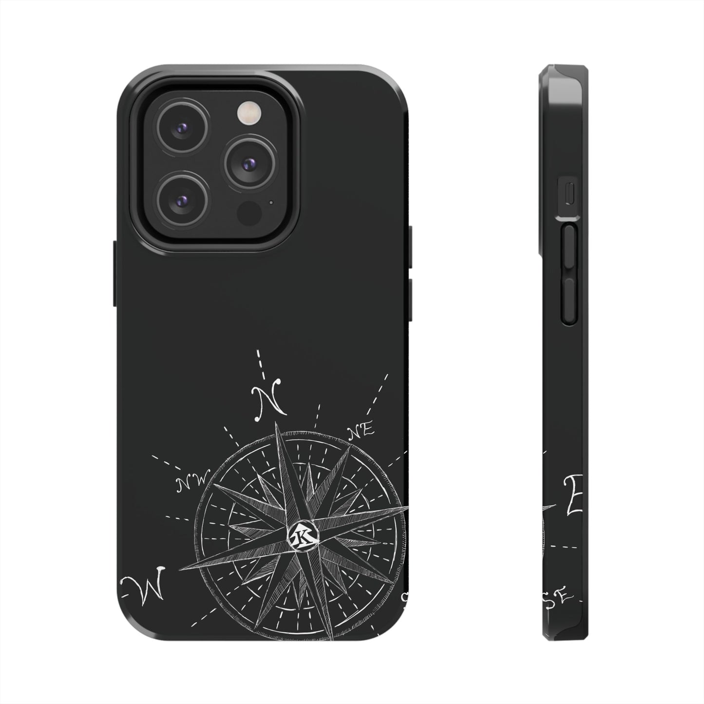 The True North black Phone Case featuring illustrated vintage compass rose by Kempain-iPhone 14 Pro.