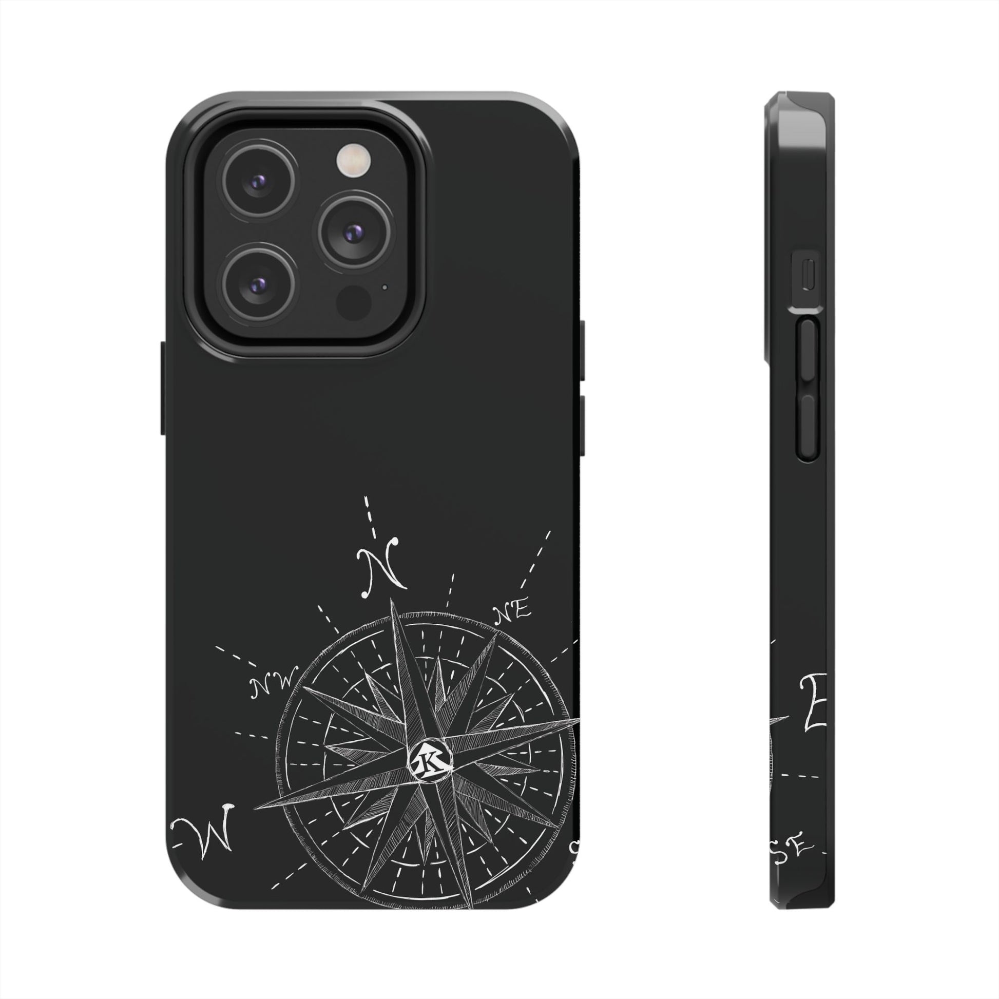 The True North black Phone Case featuring illustrated vintage compass rose by Kempain-iPhone 14 Pro.
