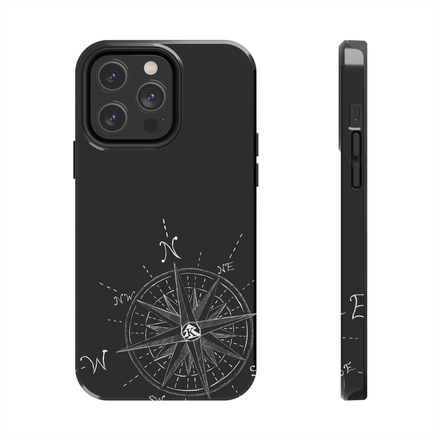 The True North black Phone Case featuring illustrated vintage compass rose by Kempain-iPhone 14 Pro Max.