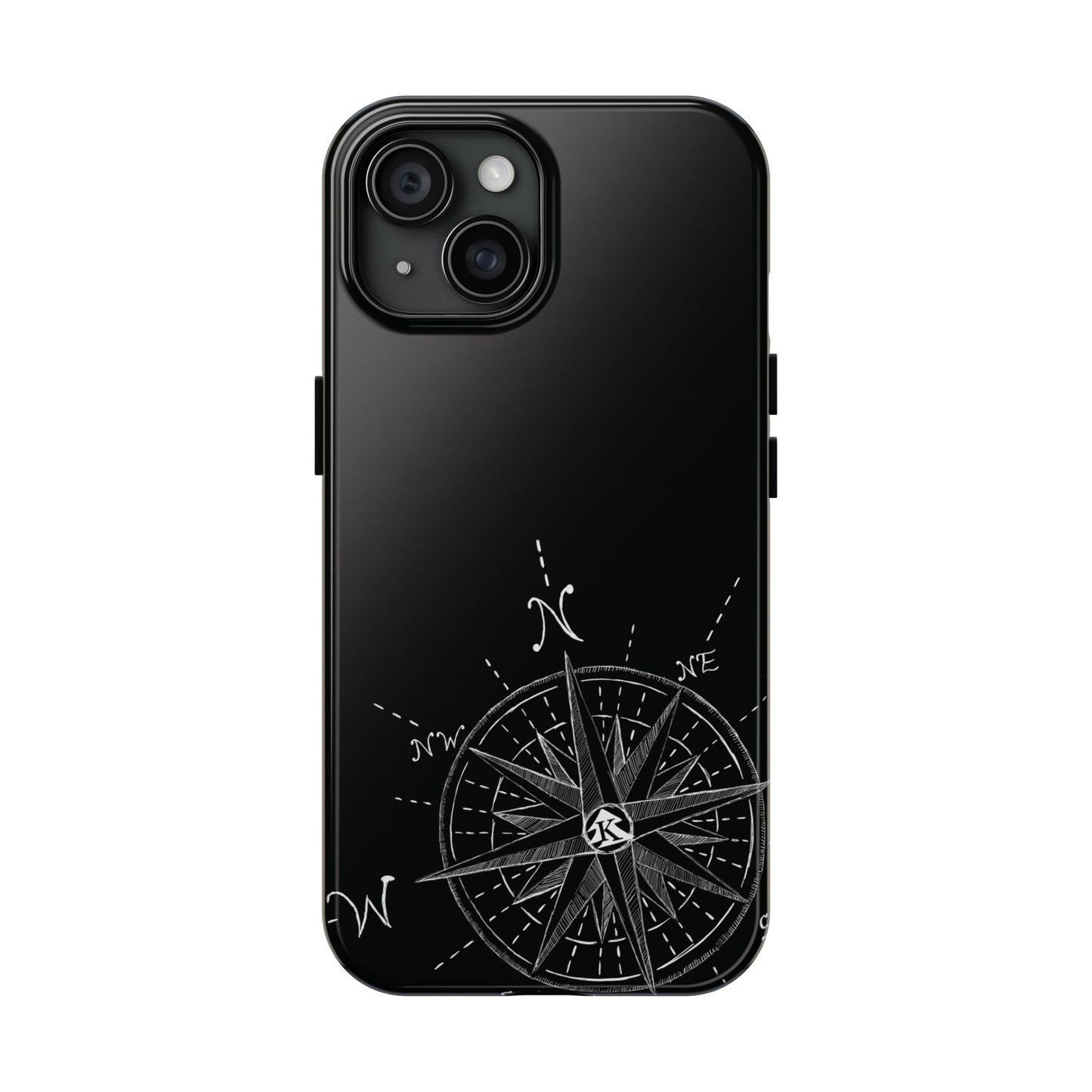 The True North black Phone Case featuring illustrated vintage compass rose by Kempain-iPhone 15.