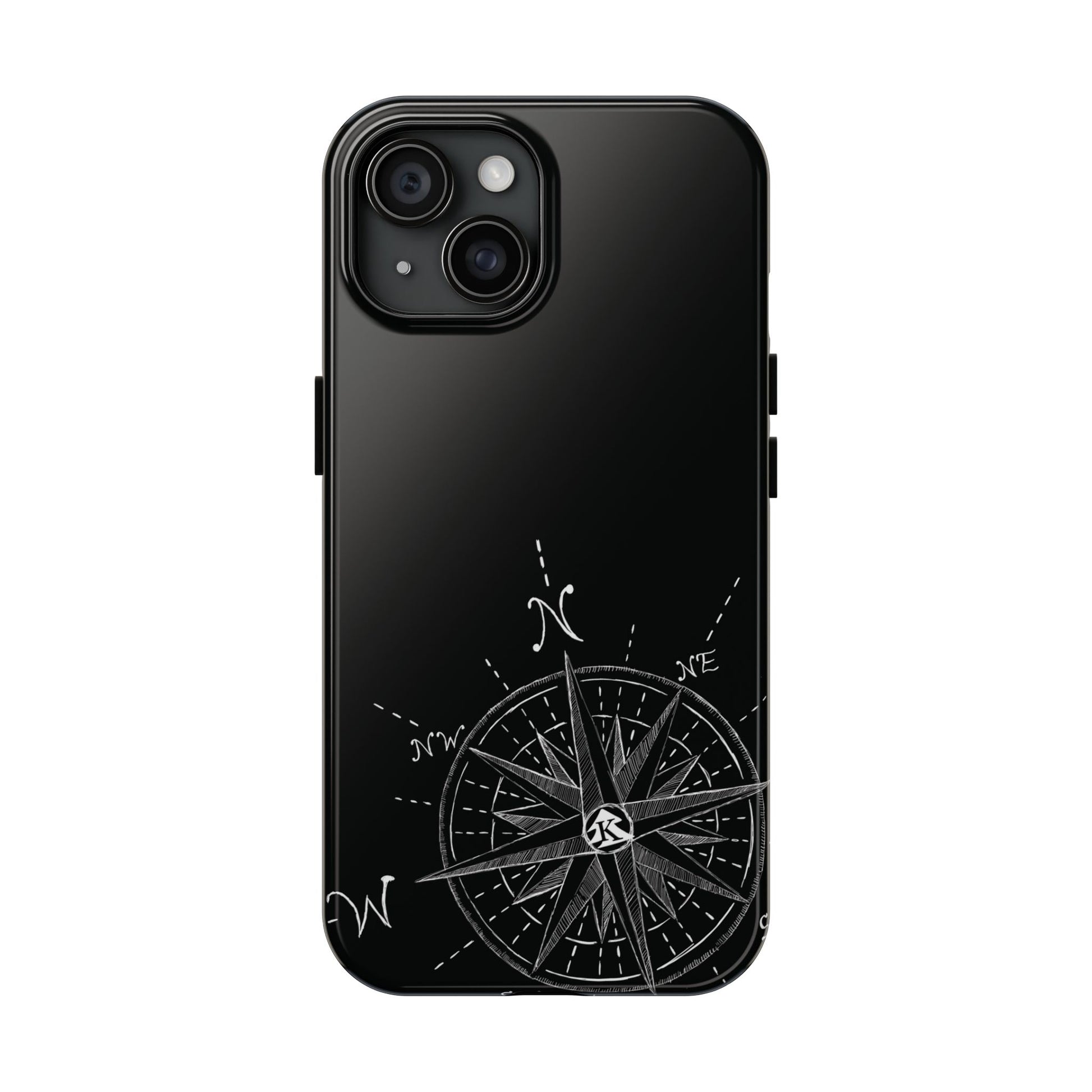The True North black Phone Case featuring illustrated vintage compass rose by Kempain-iPhone 15.