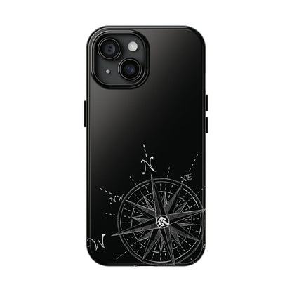 The True North black Phone Case featuring illustrated vintage compass rose by Kempain-iPhone 15.