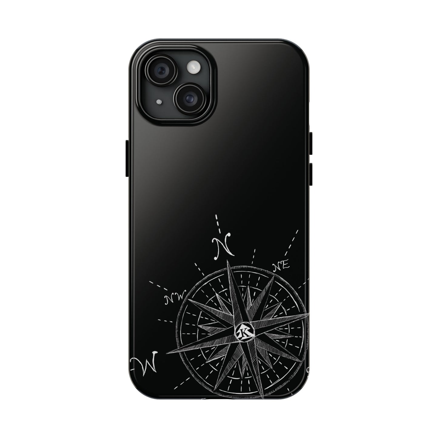 The True North black Phone Case featuring illustrated vintage compass rose by Kempain-iPhone 15 Plus.