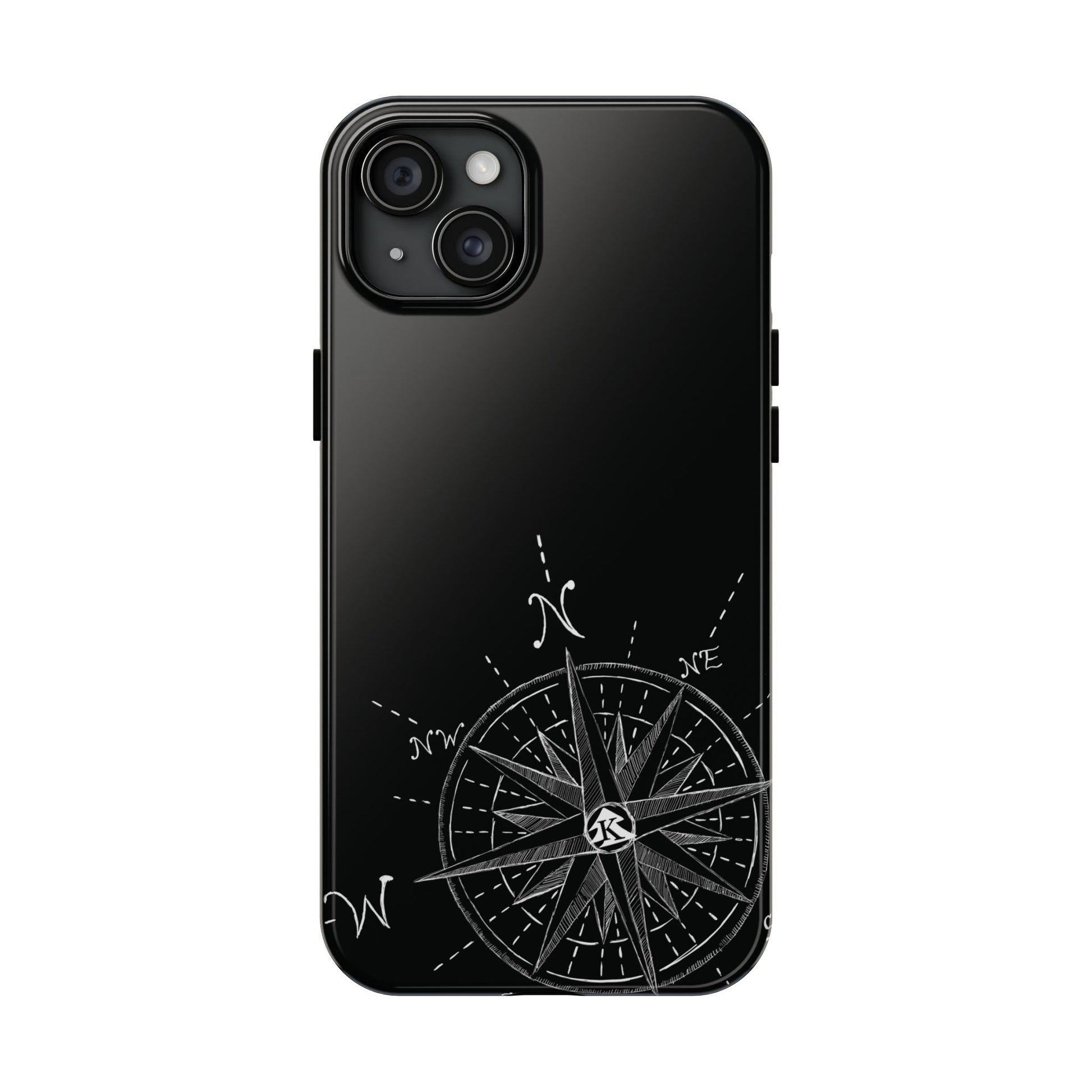 The True North black Phone Case featuring illustrated vintage compass rose by Kempain-iPhone 15 Plus.