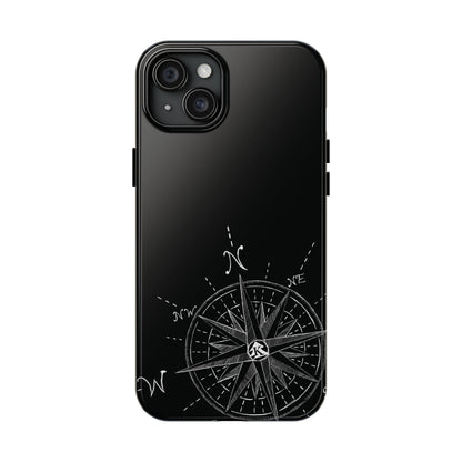 The True North black Phone Case featuring illustrated vintage compass rose by Kempain-iPhone 15 Plus.